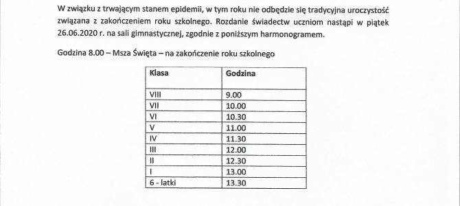 Zakończenie roku szkolnego Zakończenie roku szkolnego